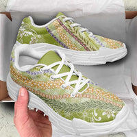 Green Palaka Hawaii Leis Chunky Sneakers Hawaiian-plaid Elegant Tropical Vibes