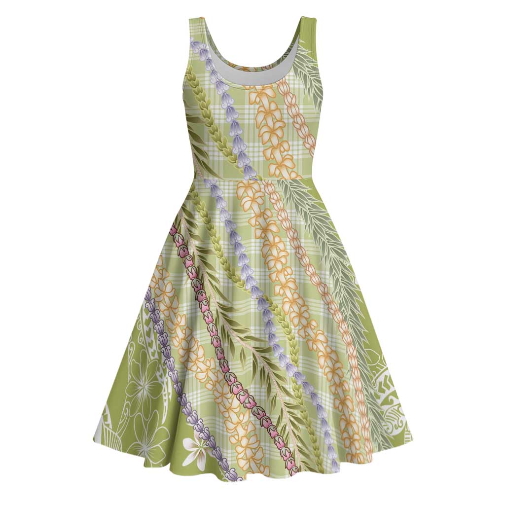 Green Palaka Hawaii Leis Midi Dress Hawaiian-plaid Elegant Tropical Vibes - Polynesian Pride