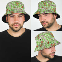 Green Palaka Hawaii Mele Kalikimaka Bucket Hat Ohia Lehua Shell Leis Funny Gingerbread Santa - Polynesian Pride