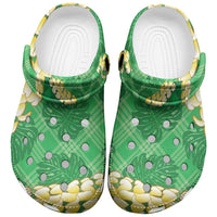 Green Palaka Hawaii Mele Kalikimaka Clogs Shoes Ohia Lehua Monstera Puakenikeni Lei LT14 Green - Polynesian Pride