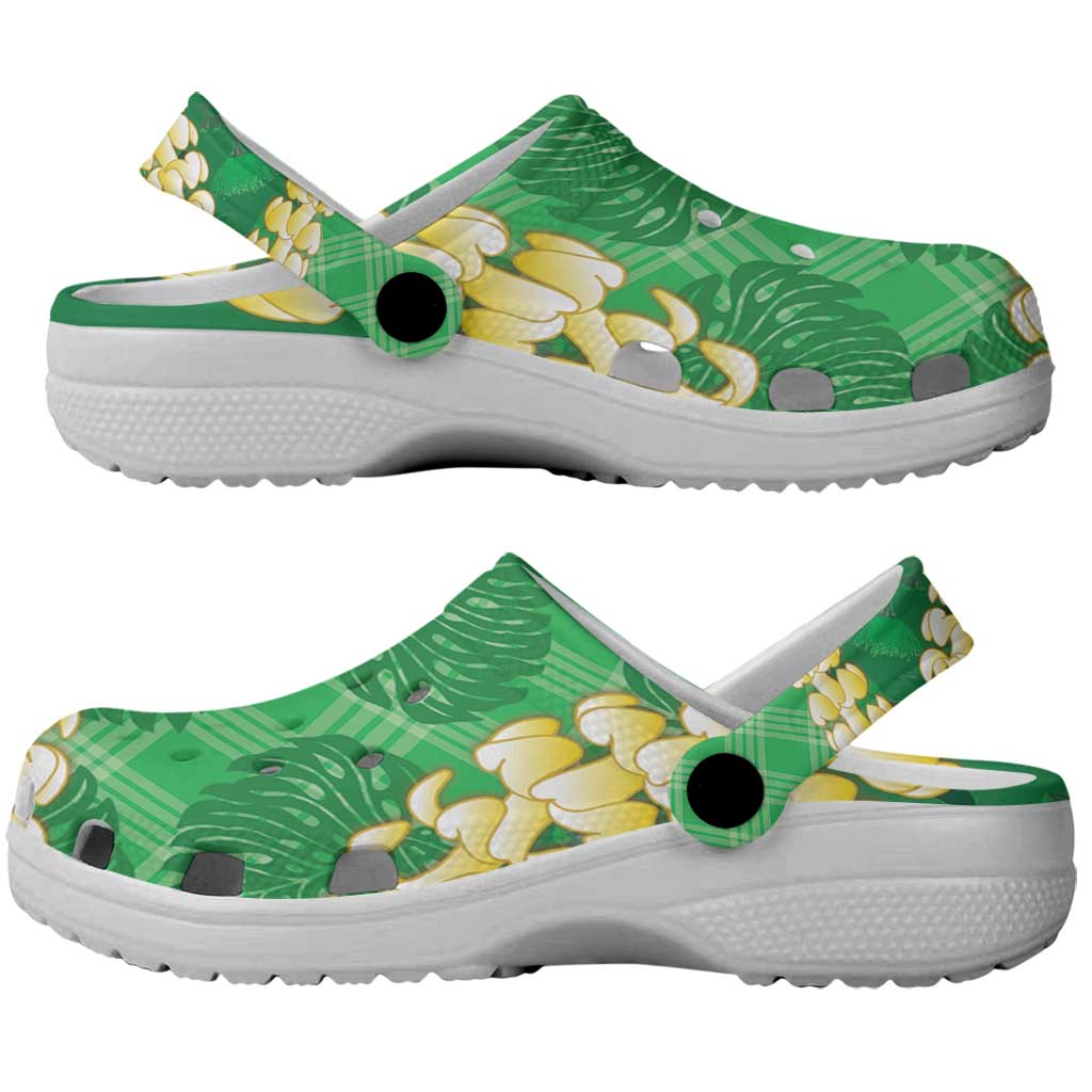 Green Palaka Hawaii Mele Kalikimaka Clogs Shoes Ohia Lehua Monstera Puakenikeni Lei LT14 - Polynesian Pride