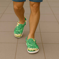 Green Palaka Hawaii Mele Kalikimaka Clogs Shoes Ohia Lehua Monstera Puakenikeni Lei LT14 - Polynesian Pride