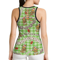 Green Palaka Hawaii Mele Kalikimaka Hollow Tank Top Ohia Lehua Shell Leis Funny Gingerbread Santa LT14 - Polynesian Pride