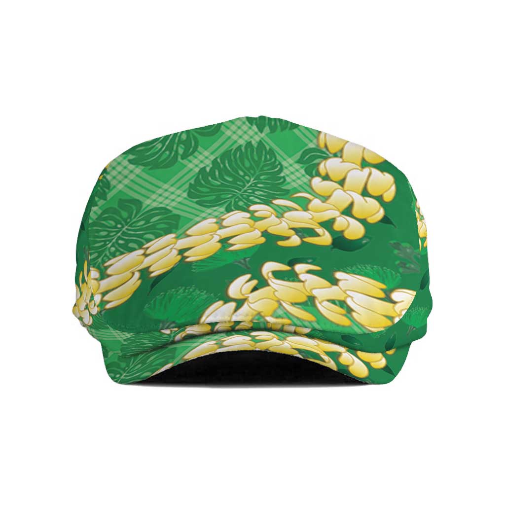 Green Palaka Hawaii Mele Kalikimaka Jeff Hat Ohia Lehua Monstera Puakenikeni Lei LT14 Green - Polynesian Pride