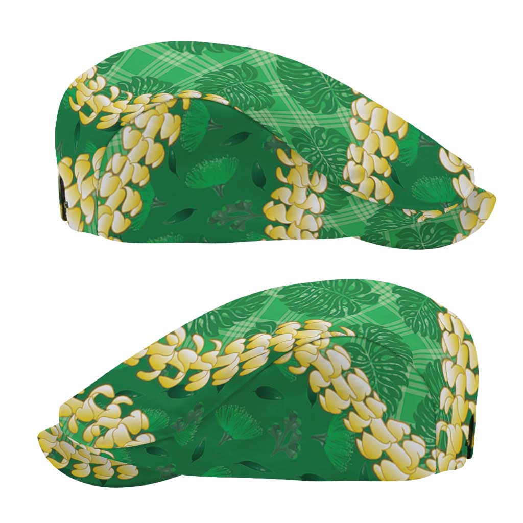 Green Palaka Hawaii Mele Kalikimaka Jeff Hat Ohia Lehua Monstera Puakenikeni Lei LT14 - Polynesian Pride