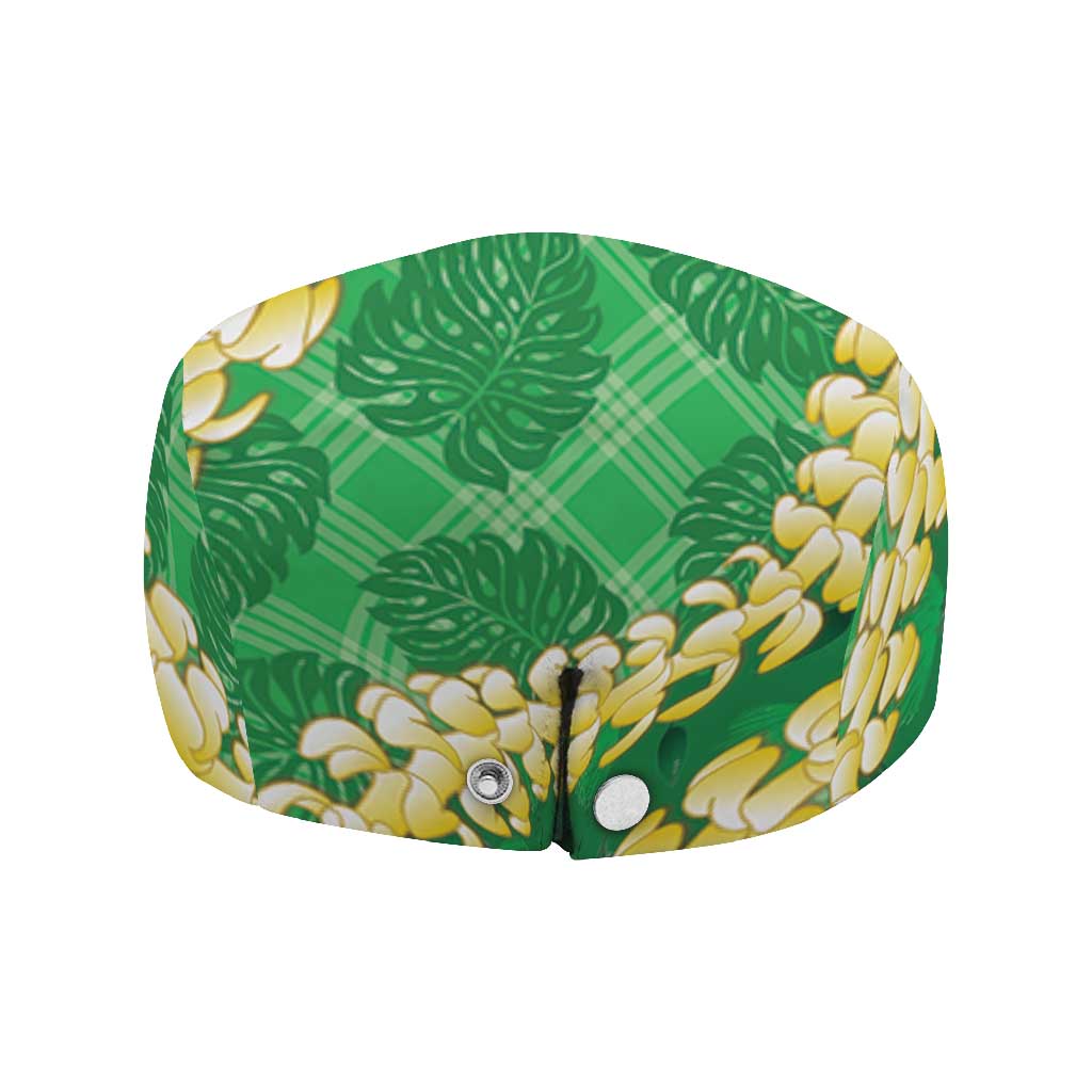 Green Palaka Hawaii Mele Kalikimaka Jeff Hat Ohia Lehua Monstera Puakenikeni Lei LT14 - Polynesian Pride