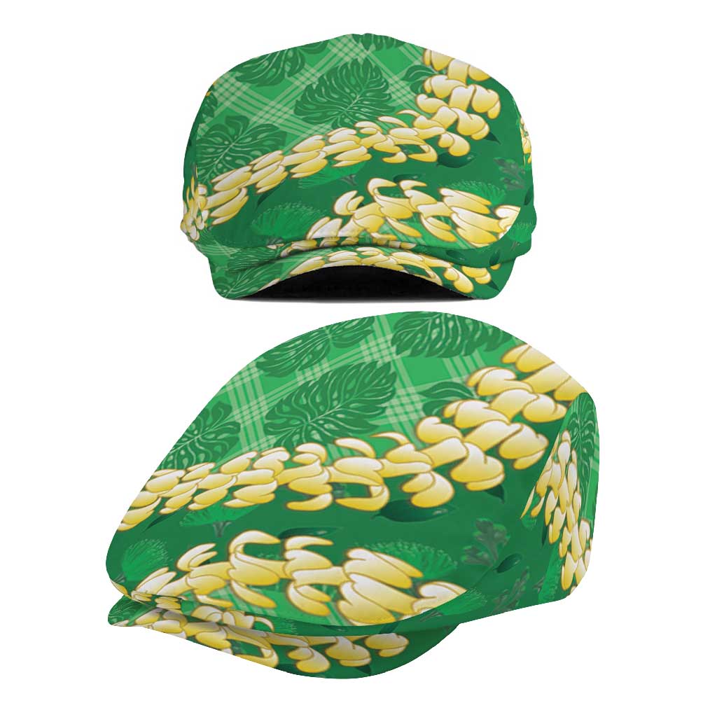 Green Palaka Hawaii Mele Kalikimaka Jeff Hat Ohia Lehua Monstera Puakenikeni Lei LT14 - Polynesian Pride