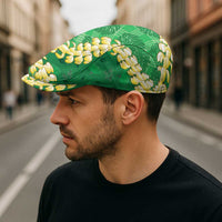 Green Palaka Hawaii Mele Kalikimaka Jeff Hat Ohia Lehua Monstera Puakenikeni Lei LT14 - Polynesian Pride
