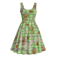 Green Palaka Hawaii Mele Kalikimaka Midi Dress Ohia Lehua Shell Leis Funny Gingerbread Santa LT14 - Polynesian Pride