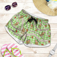 Green Palaka Hawaii Mele Kalikimaka Shorts for Women Ohia Lehua Shell Leis Funny Gingerbread Santa LT14 Green - Polynesian Pride