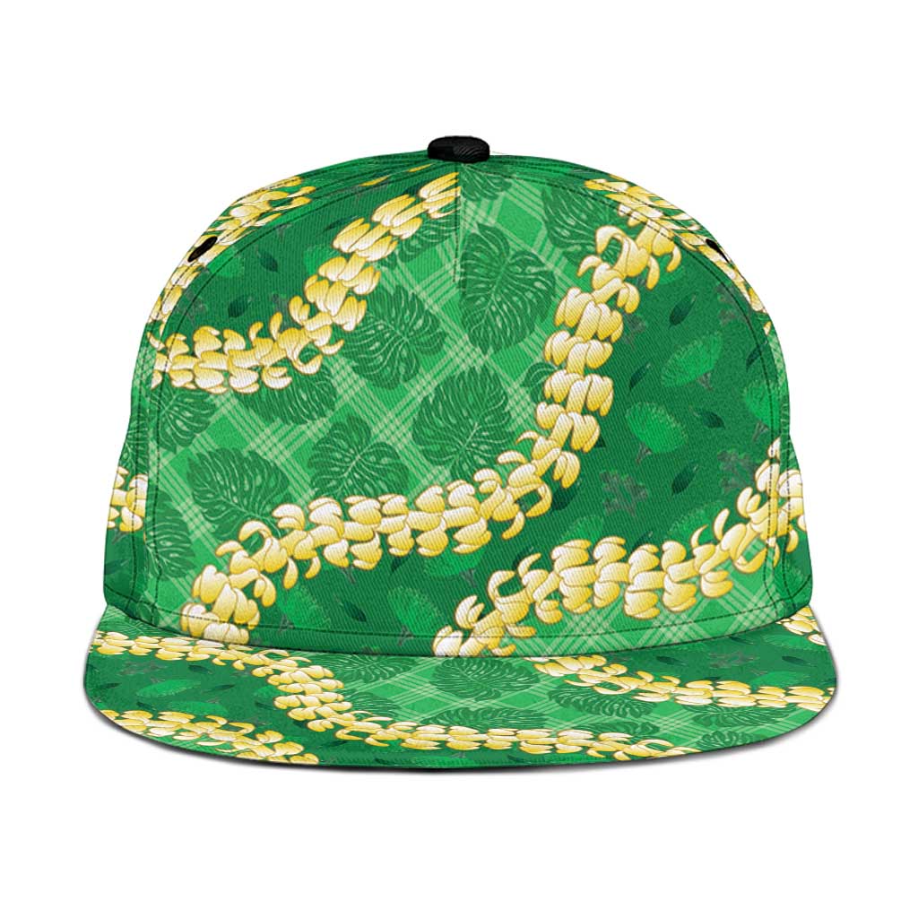 Green Palaka Hawaii Mele Kalikimaka Snapback Cap Ohia Lehua Monstera Puakenikeni Lei LT14 One Size Green - Polynesian Pride
