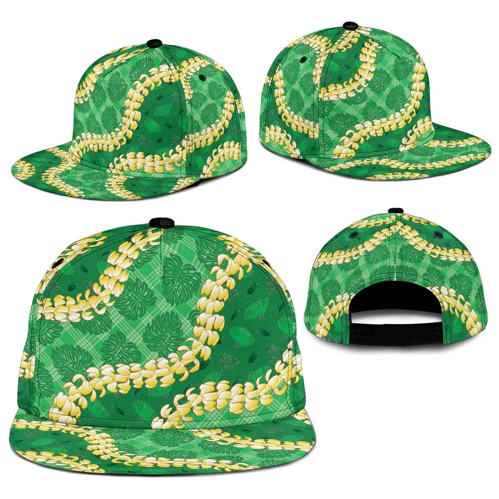 Green Palaka Hawaii Mele Kalikimaka Snapback Cap Ohia Lehua Monstera Puakenikeni Lei LT14 - Polynesian Pride