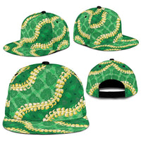 Green Palaka Hawaii Mele Kalikimaka Snapback Cap Ohia Lehua Monstera Puakenikeni Lei LT14 - Polynesian Pride
