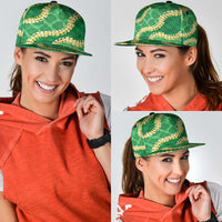 Green Palaka Hawaii Mele Kalikimaka Snapback Cap Ohia Lehua Monstera Puakenikeni Lei LT14 - Polynesian Pride