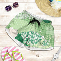 Green Palaka Japanese Traditional Shorts for Women Asanoha Seigaiha Sakura Motif LT14 Green - Polynesian Pride