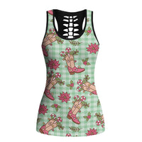 Green Paniolo Palaka Hawaiian Cowgirl Christmas Hollow Tank Top LT9 Female Green - Polynesian Pride