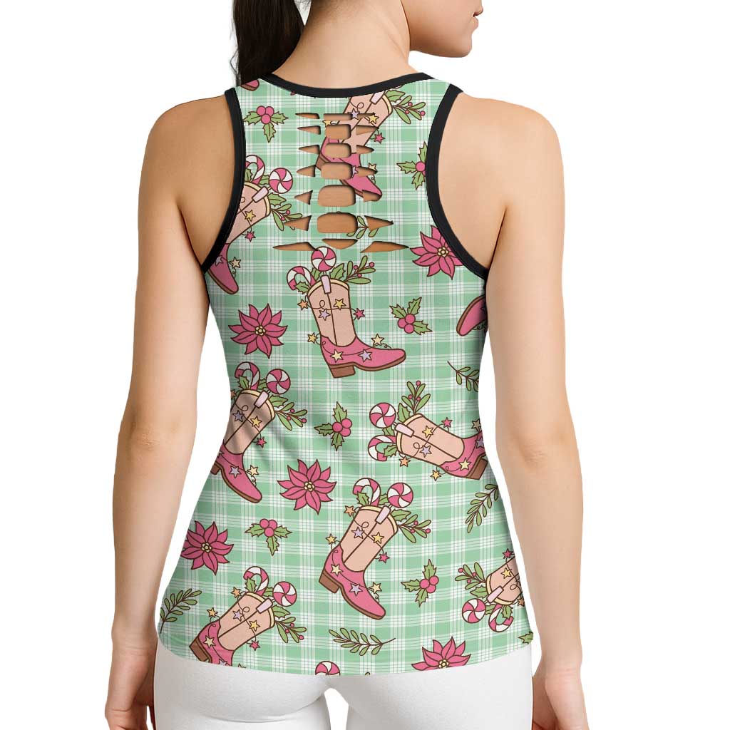 Green Paniolo Palaka Hawaiian Cowgirl Christmas Hollow Tank Top LT9 - Polynesian Pride