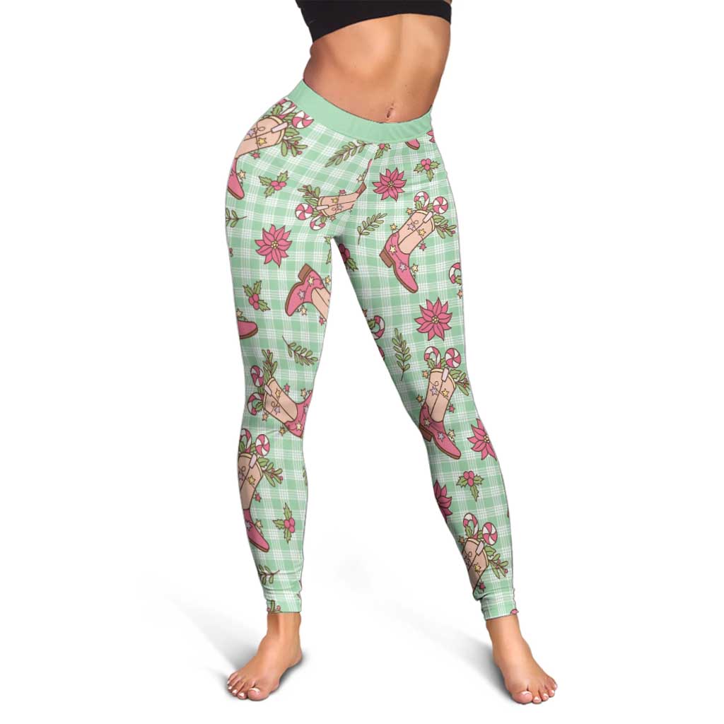 Green Paniolo Palaka Hawaiian Cowgirl Christmas Leggings - Polynesian Pride