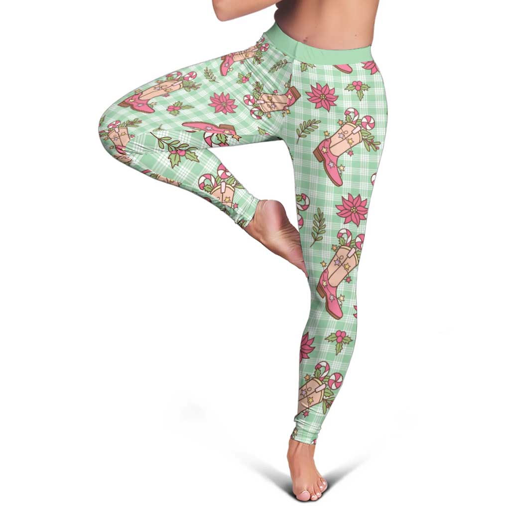 Green Paniolo Palaka Hawaiian Cowgirl Christmas Leggings - Polynesian Pride