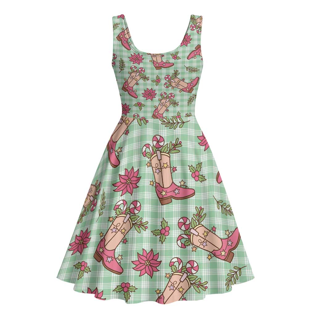 Green Paniolo Palaka Hawaiian Cowgirl Christmas Midi Dress LT9 - Polynesian Pride