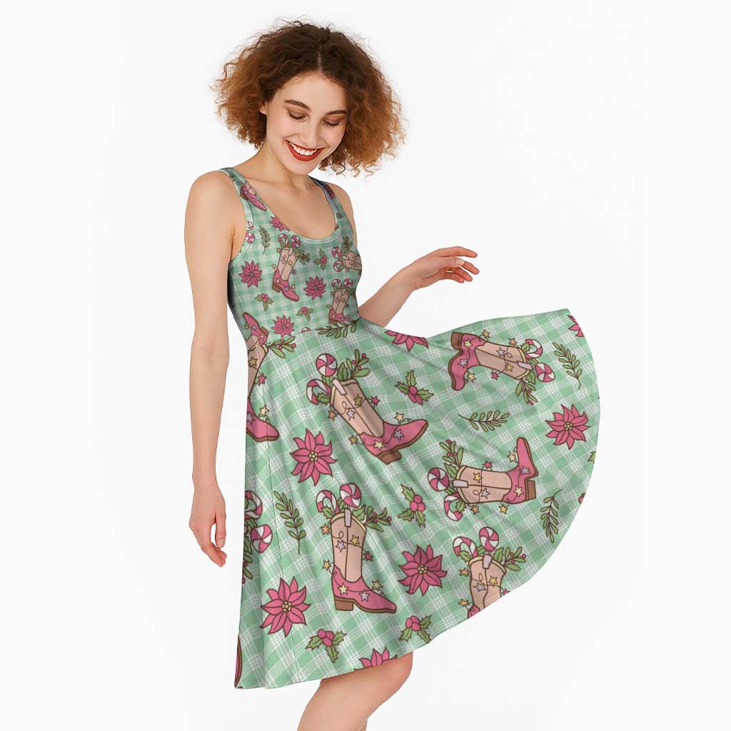 Green Paniolo Palaka Hawaiian Cowgirl Christmas Midi Dress LT9 - Polynesian Pride