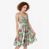 Green Paniolo Palaka Hawaiian Cowgirl Christmas Midi Dress LT9 - Polynesian Pride