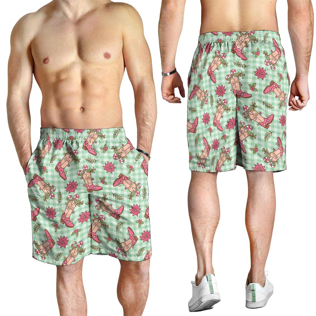 Green Paniolo Palaka Hawaiian Cowgirl Christmas Shorts for Men - Polynesian Pride