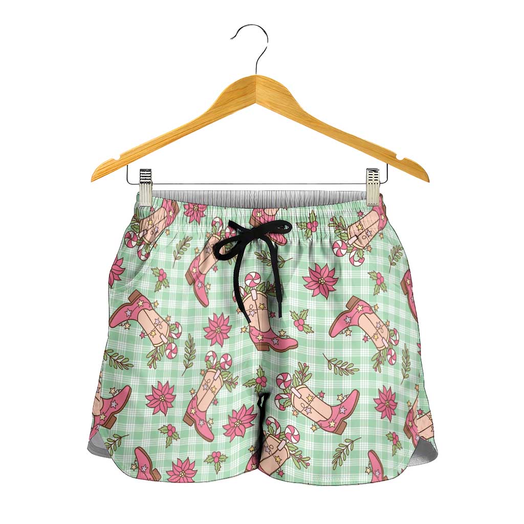 Green Paniolo Palaka Hawaiian Cowgirl Christmas Shorts for Women LT9 - Polynesian Pride