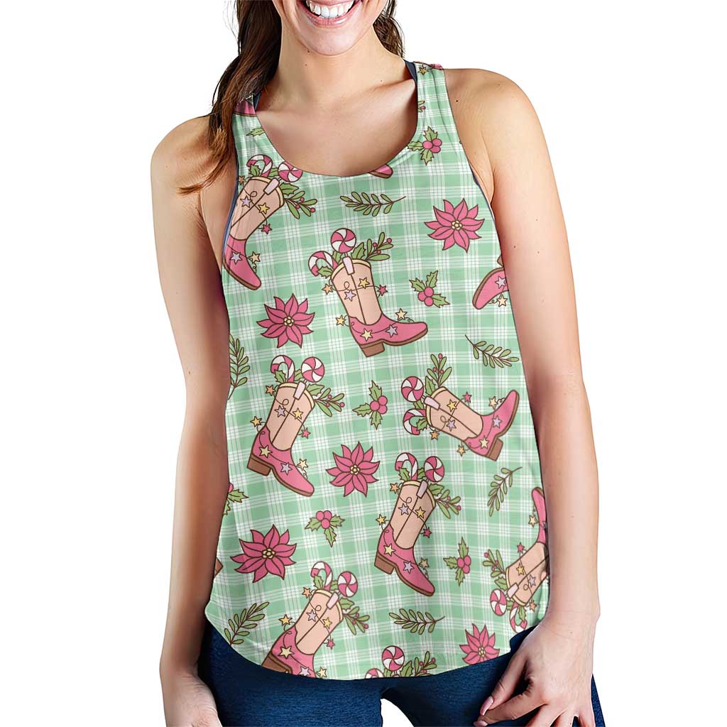 Green Paniolo Palaka Hawaiian Cowgirl Christmas Women Racerback Tank LT9 - Polynesian Pride