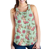 Green Paniolo Palaka Hawaiian Cowgirl Christmas Women Racerback Tank LT9 - Polynesian Pride