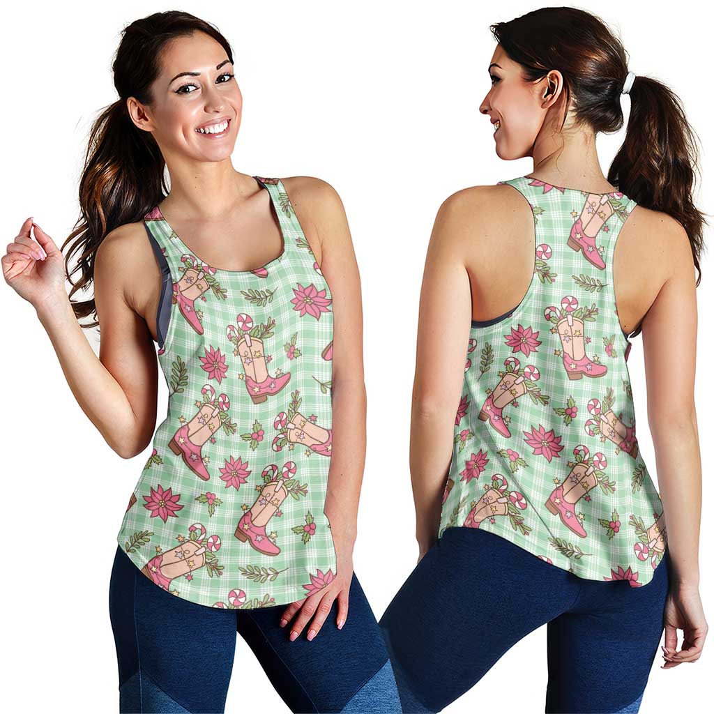 Green Paniolo Palaka Hawaiian Cowgirl Christmas Women Racerback Tank LT9 - Polynesian Pride