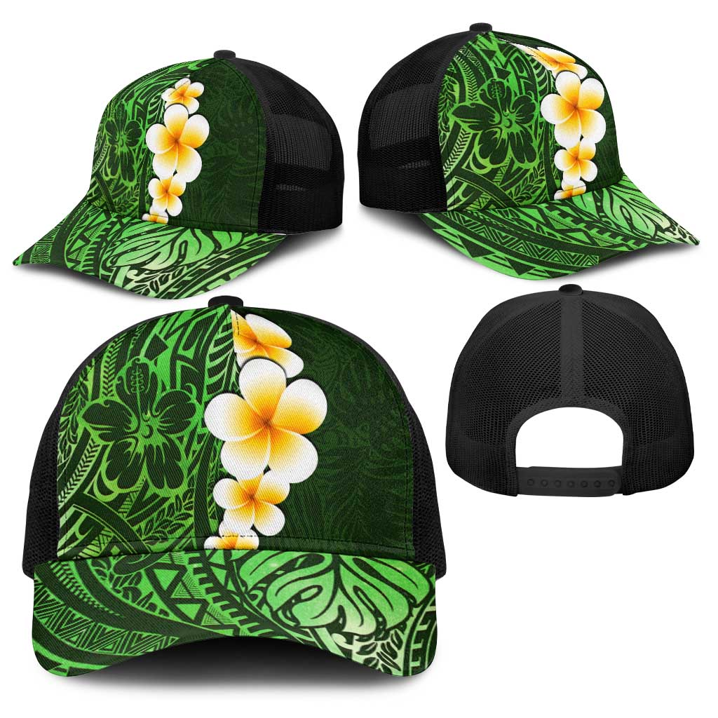 Green Polynesia Baseball Net Cap Plumeria Tropical Leaves With Galaxy Polynesian Art LT14 - Polynesian Pride