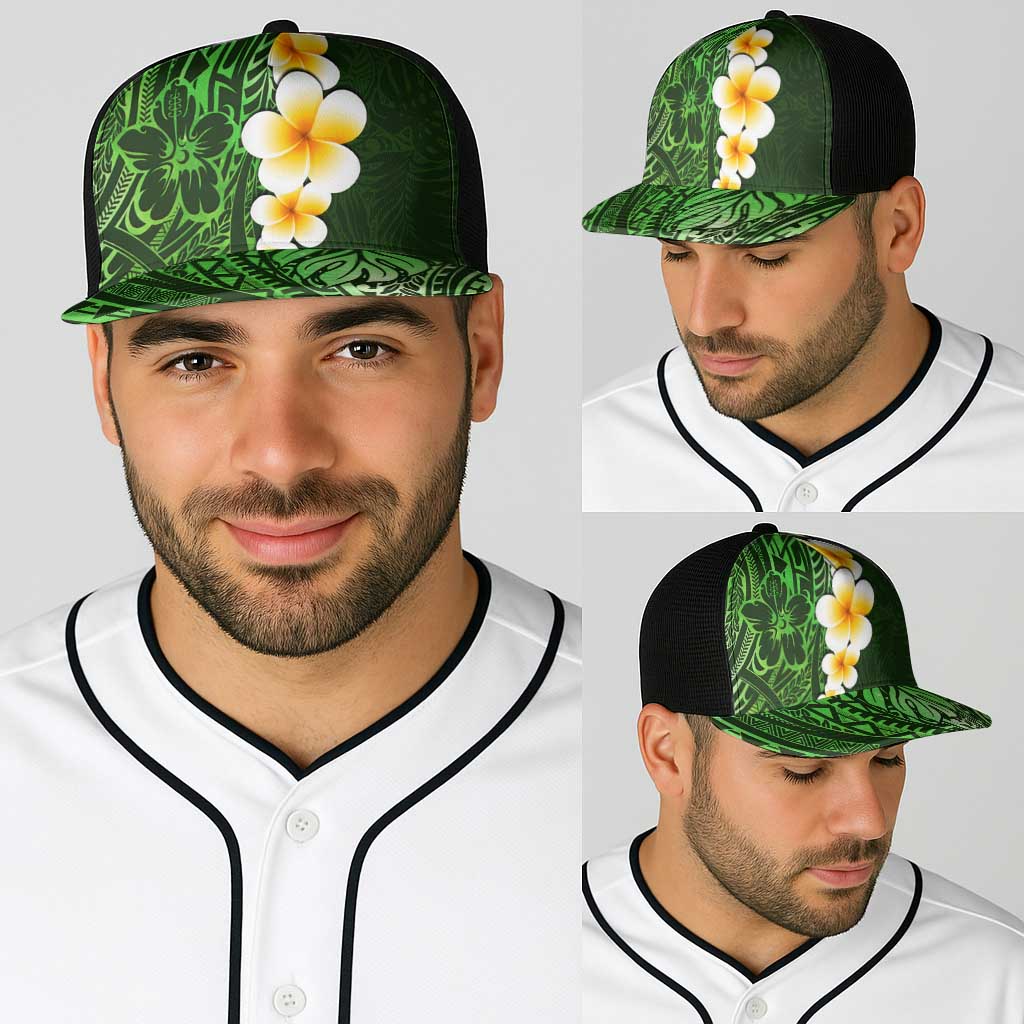 Green Polynesia Baseball Net Cap Plumeria Tropical Leaves With Galaxy Polynesian Art LT14 - Polynesian Pride