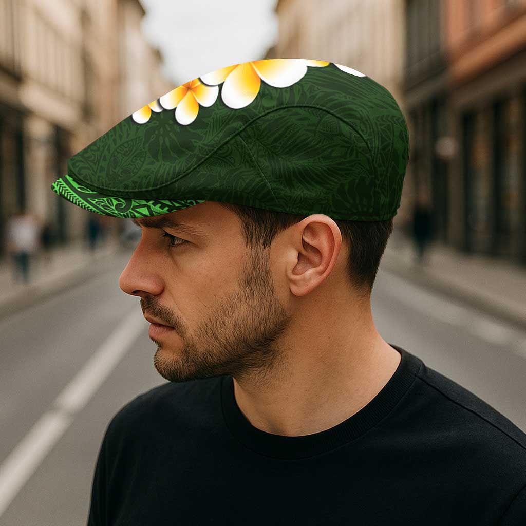 Green Polynesia Jeff Hat Plumeria Tropical Leaves Galaxy Polynesian Art - Polynesian Pride
