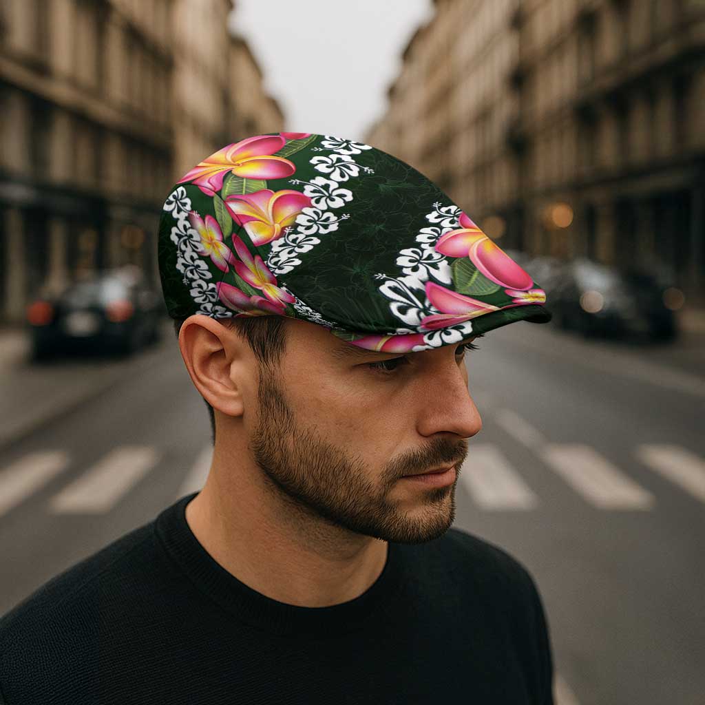 Green Polynesia Jeff Hat Plumeria With Hibiscus Pattern Tropical Vibes - Polynesian Pride