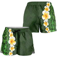 Green Polynesia Shorts for Women Plumeria Tropical Leaves With Galaxy Polynesian Art - Polynesian Pride