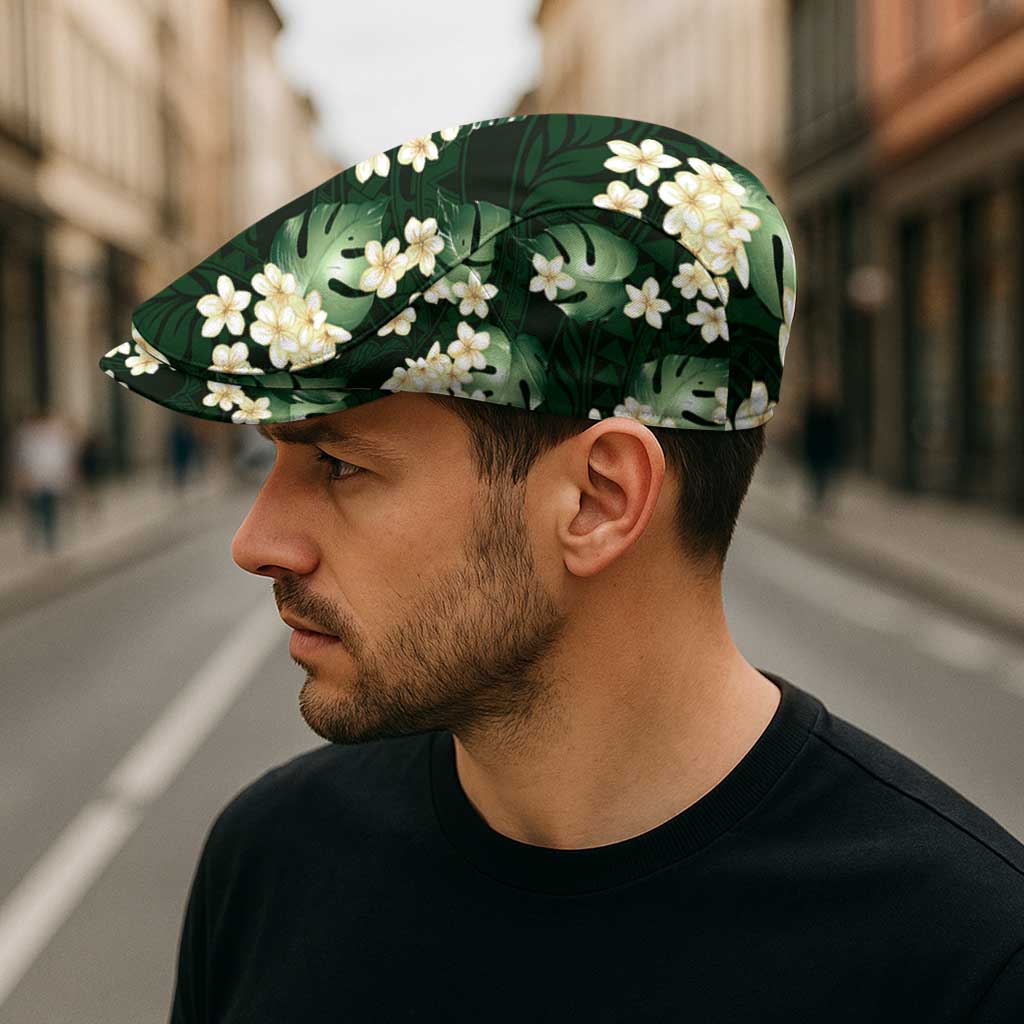 Green Tropical Hawaii Jeff Hat Seamless Monstera Plumeria Hawaiian Pattern LT14 - Polynesian Pride