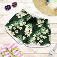 Green Tropical Hawaii Shorts for Women Seamless Monstera Plumeria Hawaiian Pattern LT14 Green - Polynesian Pride