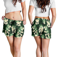 Green Tropical Hawaii Shorts for Women Seamless Monstera Plumeria Hawaiian Pattern LT14 - Polynesian Pride