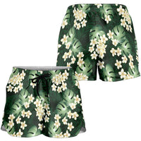 Green Tropical Hawaii Shorts for Women Seamless Monstera Plumeria Hawaiian Pattern LT14 - Polynesian Pride