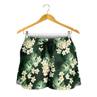 Green Tropical Hawaii Shorts for Women Seamless Monstera Plumeria Hawaiian Pattern LT14 - Polynesian Pride