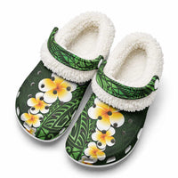 Green Tropical Plumeria With Galaxy Polynesian Art Fleece Clogs