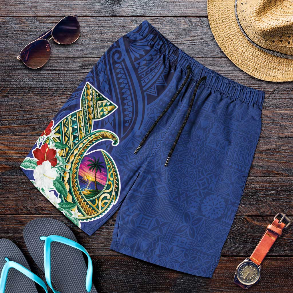 Guam Chamorro Shorts for Men Tribal Latte Stone and Seal Artwork Polynesian Patterns LT03 Multicolor - Polynesian Pride