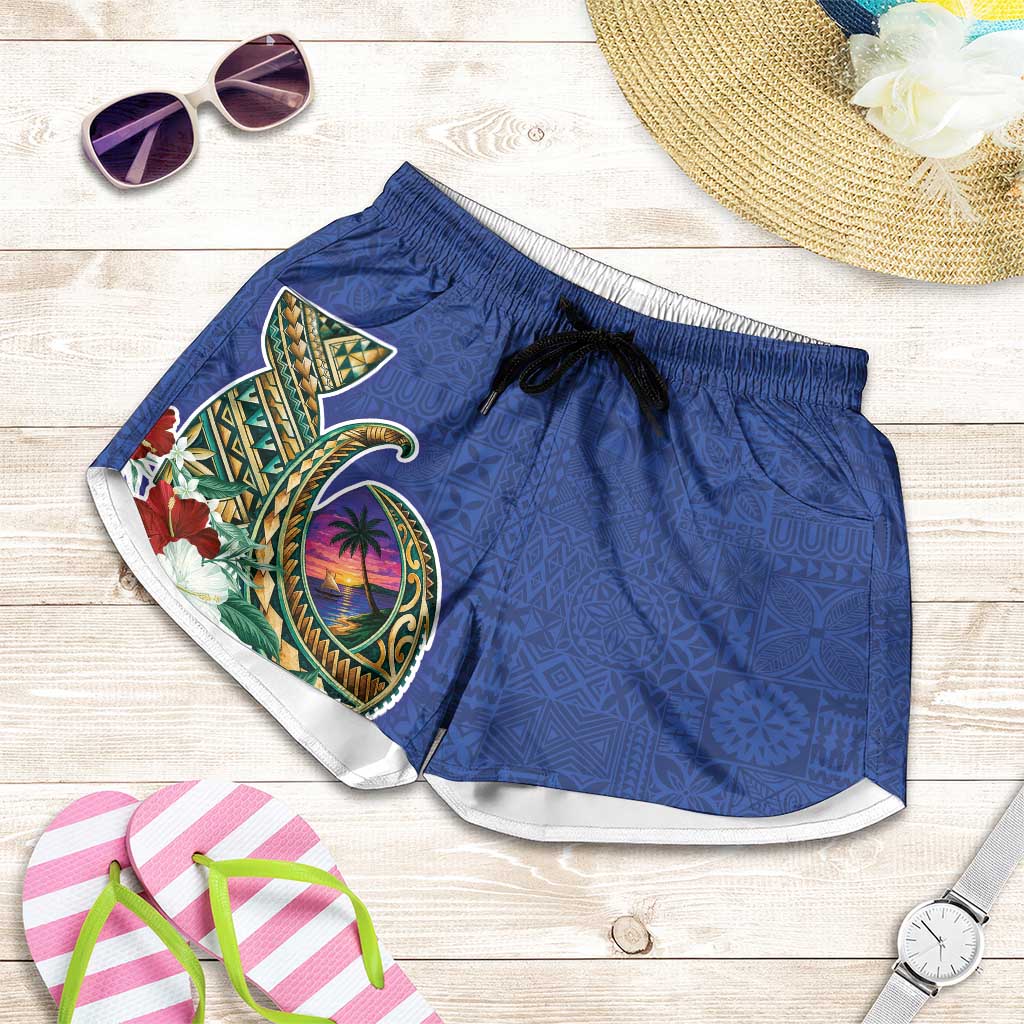 Guam Chamorro Shorts for Women Tribal Latte Stone and Seal Artwork Polynesian Patterns LT03 Multicolor - Polynesian Pride