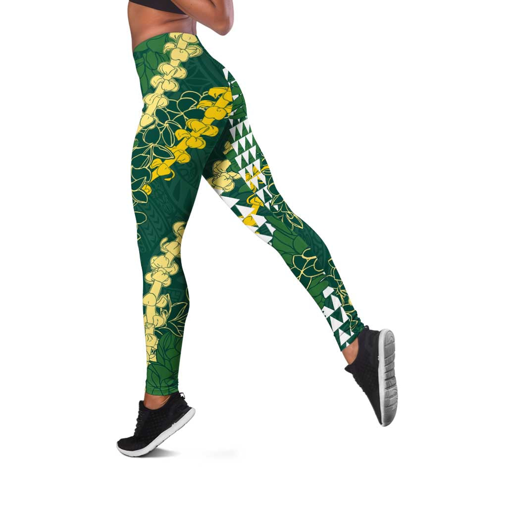 Hawaii Aloha Kakau Leggings Green Puakenikeni and Maile Lei Twist LT7 Sage Green - Polynesian Pride