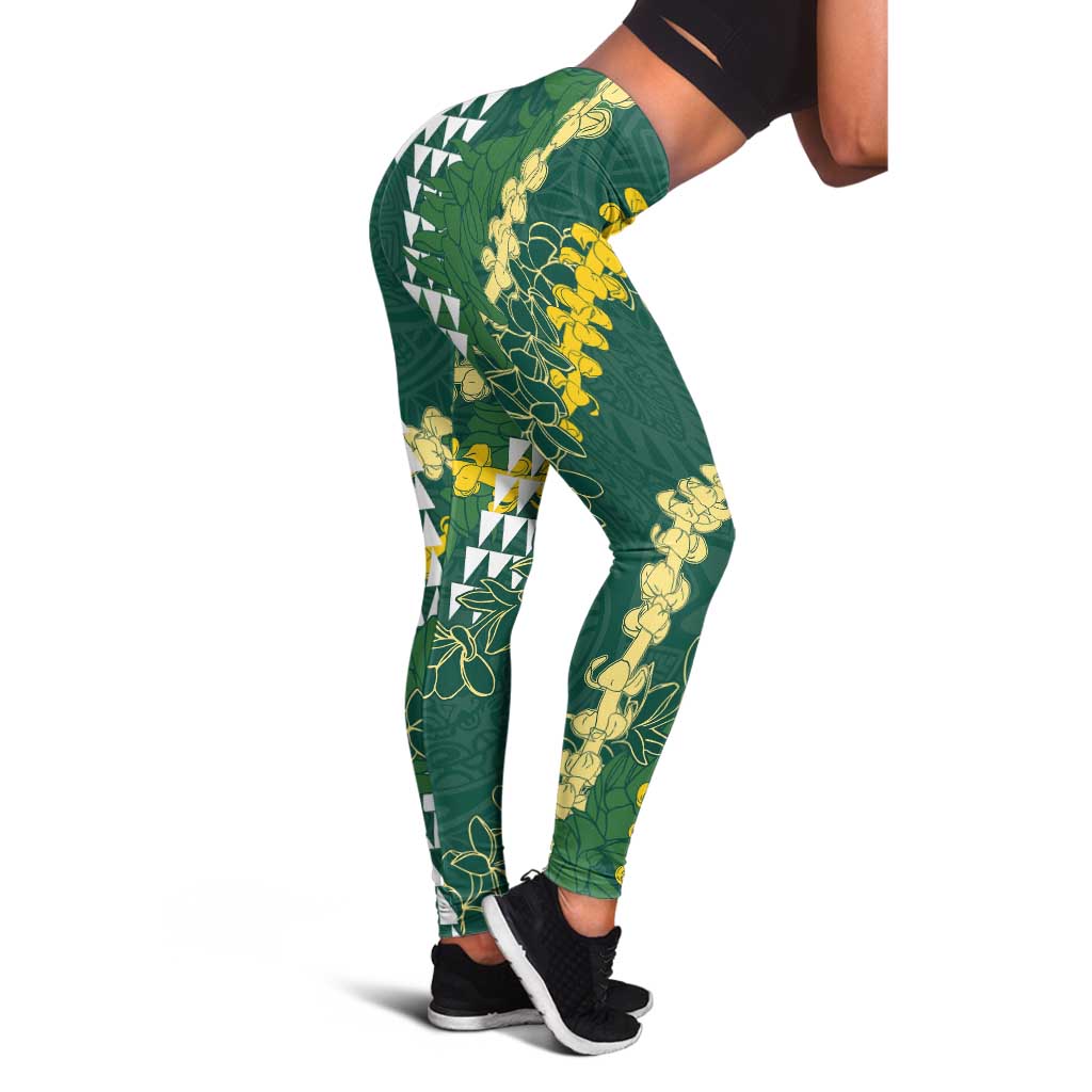 Hawaii Aloha Kakau Leggings Green Puakenikeni and Maile Lei Twist LT7 - Polynesian Pride