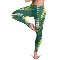 Hawaii Aloha Kakau Leggings Green Puakenikeni and Maile Lei Twist LT7 - Polynesian Pride