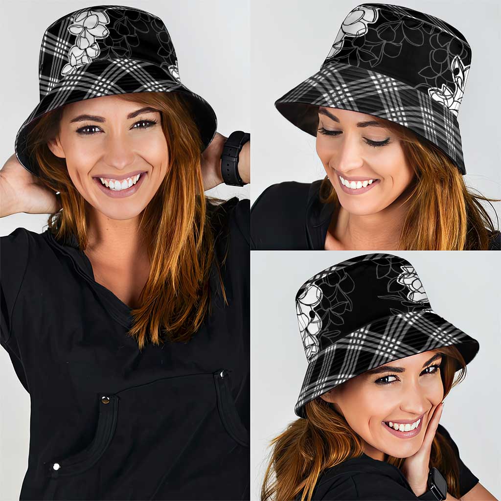 Hawaii Aloha Plumeria Lei Black Palaka Bucket Hat - Polynesian Pride