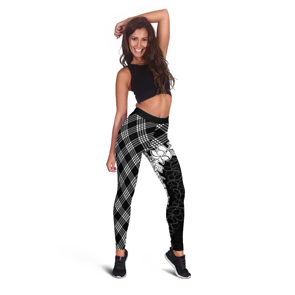 Hawaii Aloha Plumeria Lei Black Palaka Leggings - Polynesian Pride