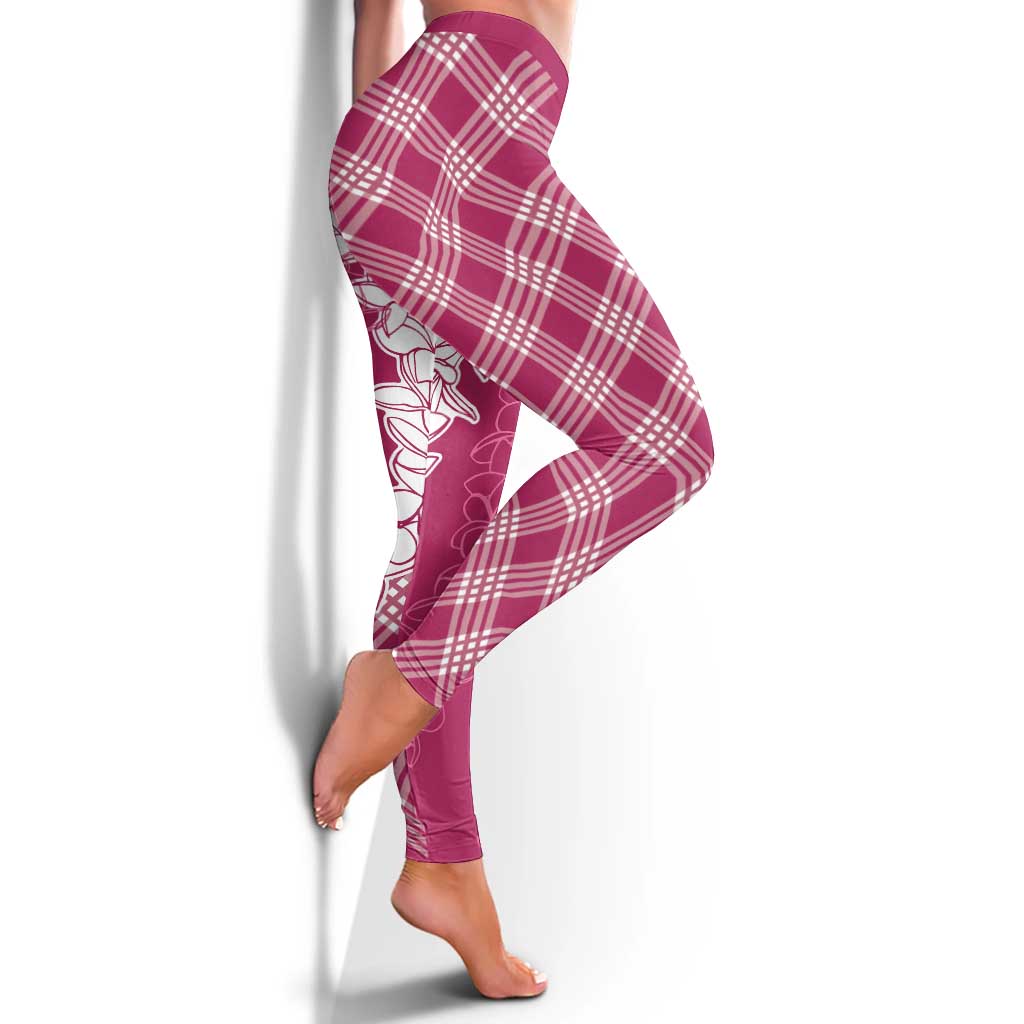 Hawaii Aloha Plumeria Lei Fuschia Palaka Leggings - Polynesian Pride